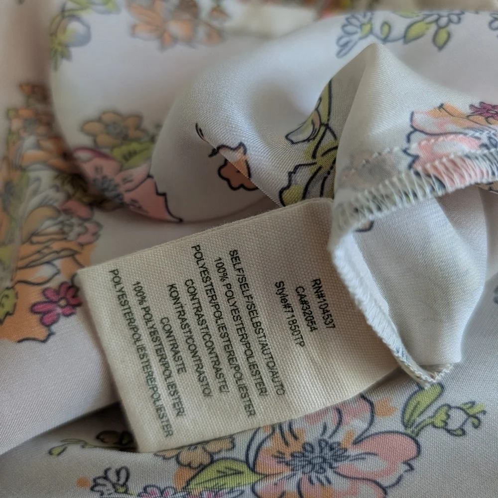 Anthropologie Floral Begonia Blouse Ribbon Small Petite Pink Orange Boho Tiny - Picture 5 of 5